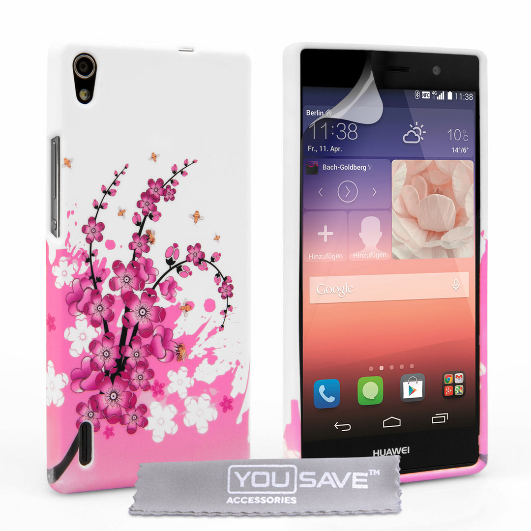 YouSave Accessories Huawei Ascend P7 Floral Bee Silicone Gel Case