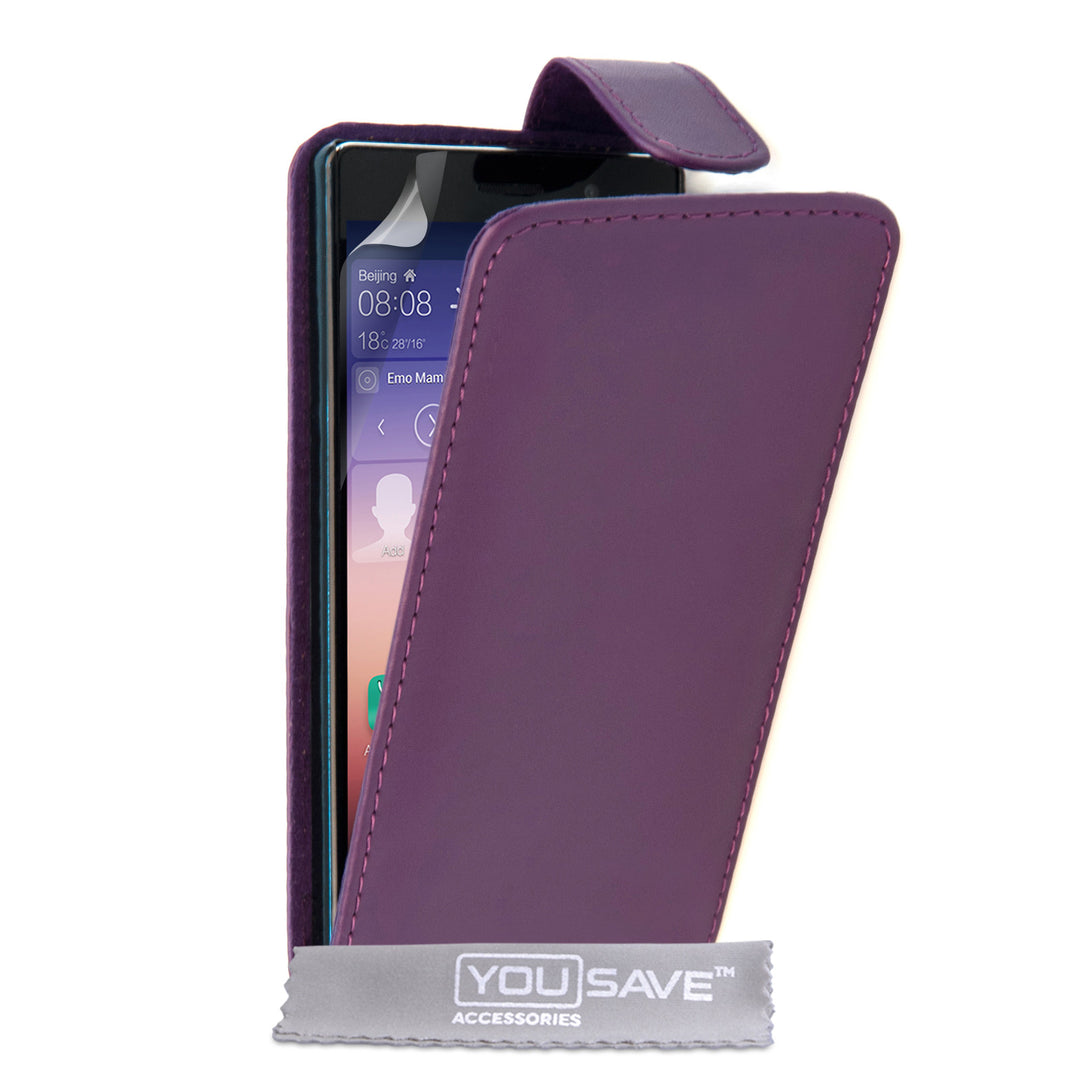 YouSave Accessories Huawei Ascend P7 Leather-Effect Flip Case - Purple