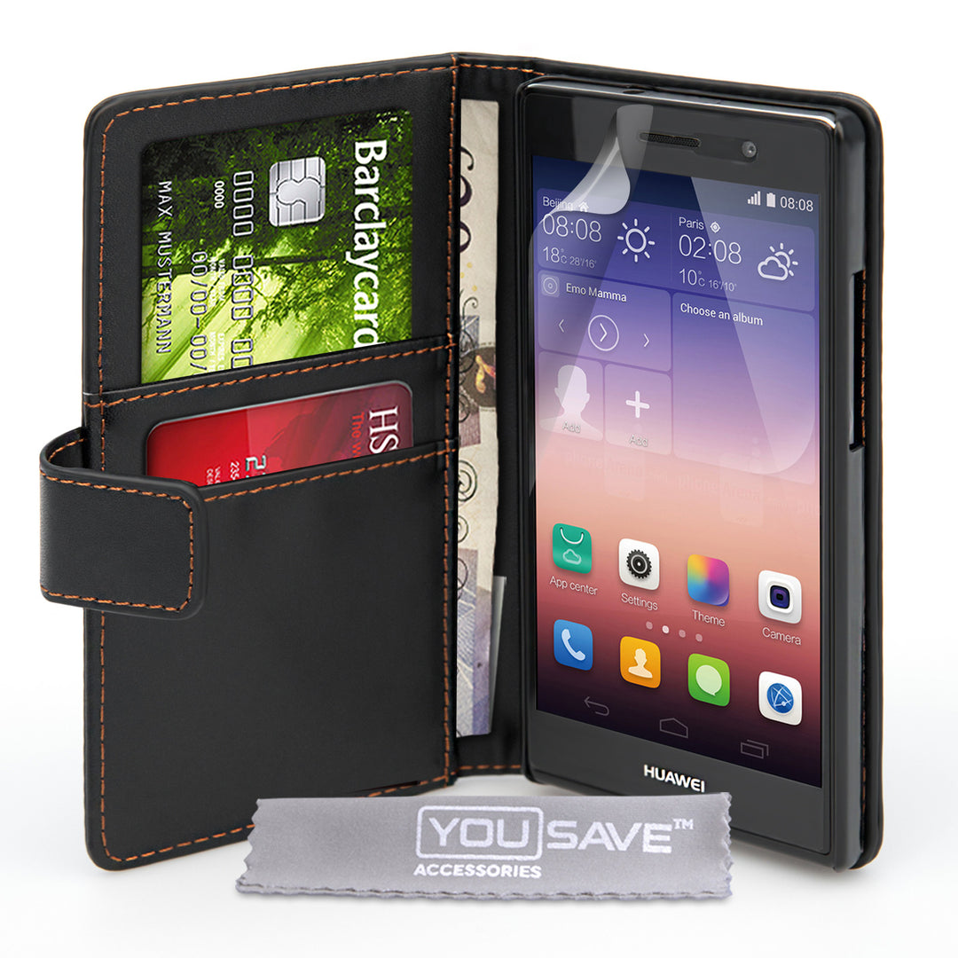 YouSave Huawei Ascend P7 Leather-Effect Wallet Case - Black