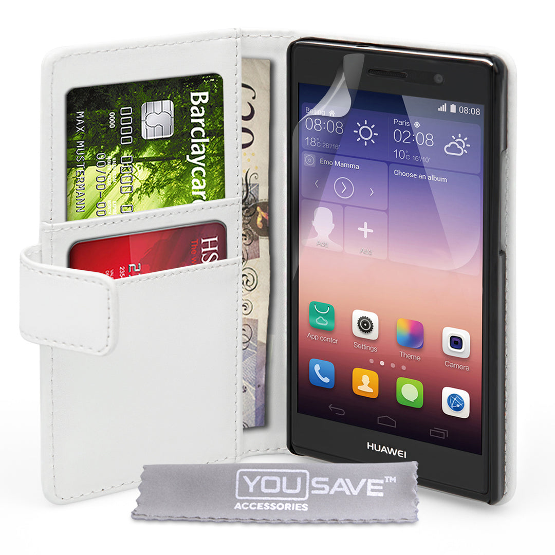 YouSave Huawei Ascend P7 Leather-Effect Wallet Case - White