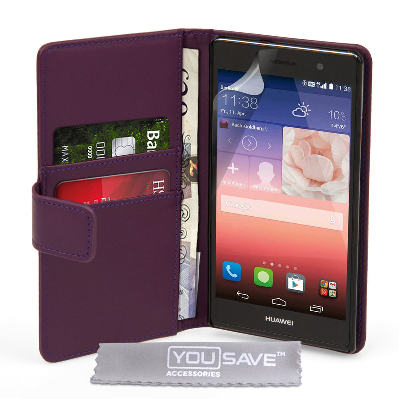 YouSave Huawei Ascend P7 Leather-Effect Wallet Case - Purple