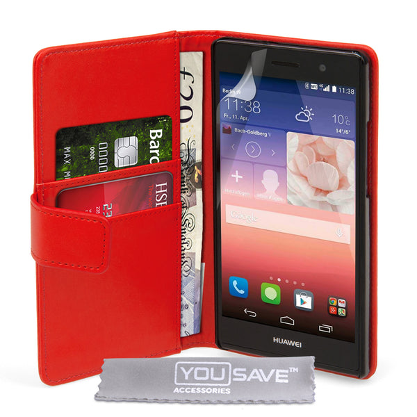 YouSave Accessories Huawei Ascend P7 Leather-Effect Wallet Case - Red