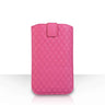 Diamond Pattern Leather Auto Return Pull Tab Pouch (L) - Hot Pink
