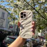 Ivory White Wavy iPhone 15 Pro Max Case – Glossy & Shockproof