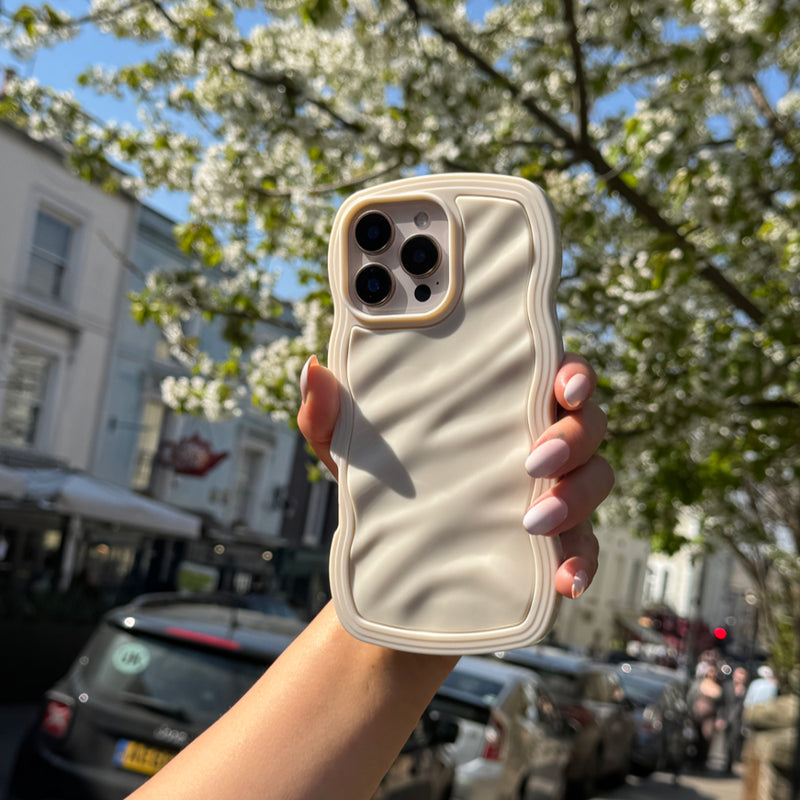Ivory White Wavy iPhone 15 Pro Max Case – Glossy & Shockproof
