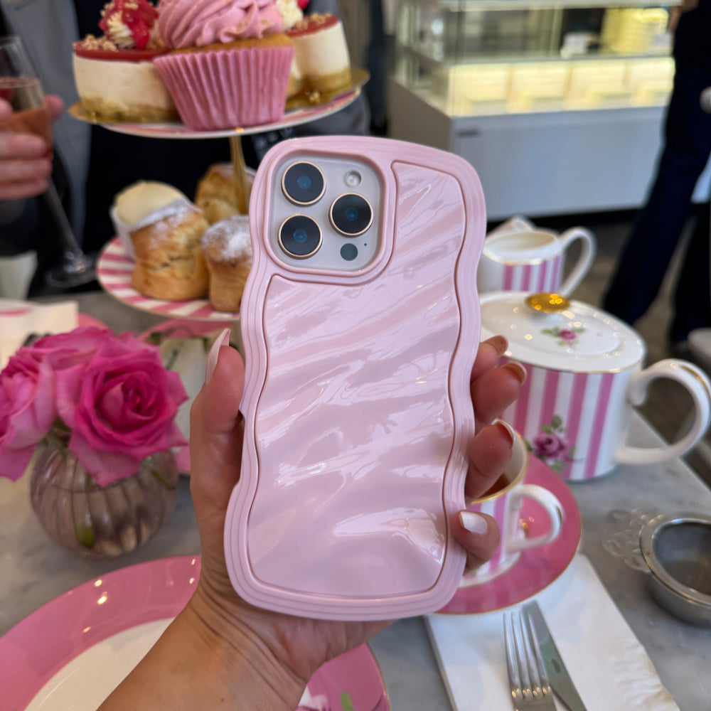 Blush Pink Wavy iPhone 15 Pro Max Case – Glossy & Shockproof