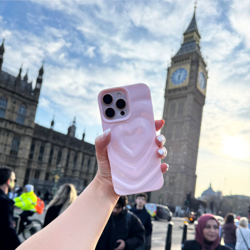 Blush Pink Ripple Heart iPhone 15 Case