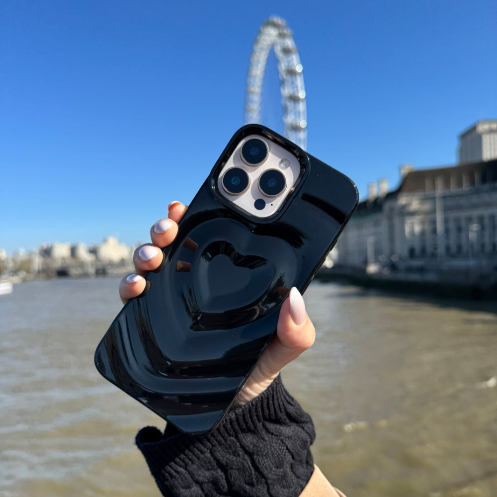 Black Ripple Heart iPhone 15 Pro Case