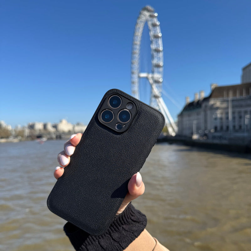 Black Lychee Vegan Leather iPhone 17 Pro Max Case