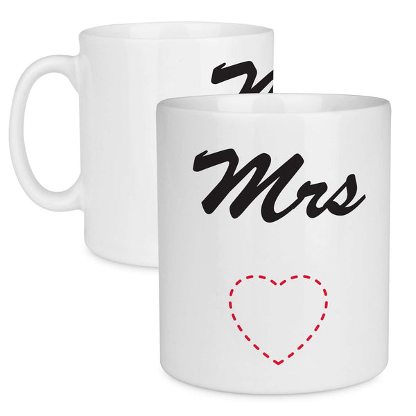 Mrs Love Heart Pattern, Mr & Mrs Couple Mug - Mobile Madhouse
