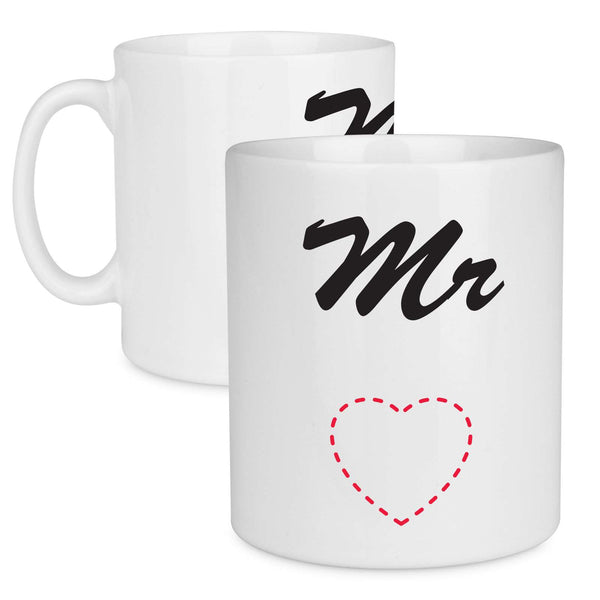 Mr Love Heart Pattern, Mr & Mrs Couple Mug - Mobile Madhouse