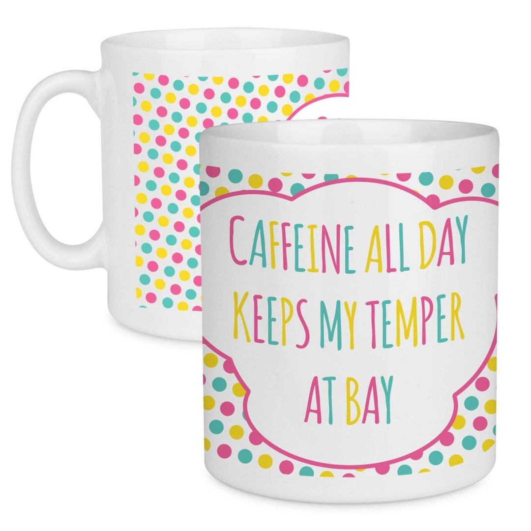 Caffeine Lover Quote Polka Dot Design Large Mug - Mobile Madhouse