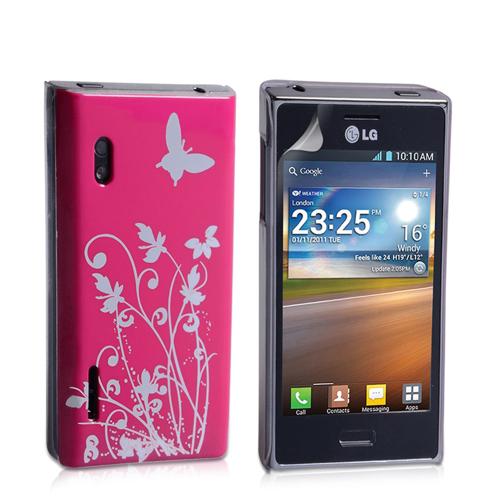 YouSave Accessories LG Optimus L5 Hot Pink Butterfly IMD Hard Case 