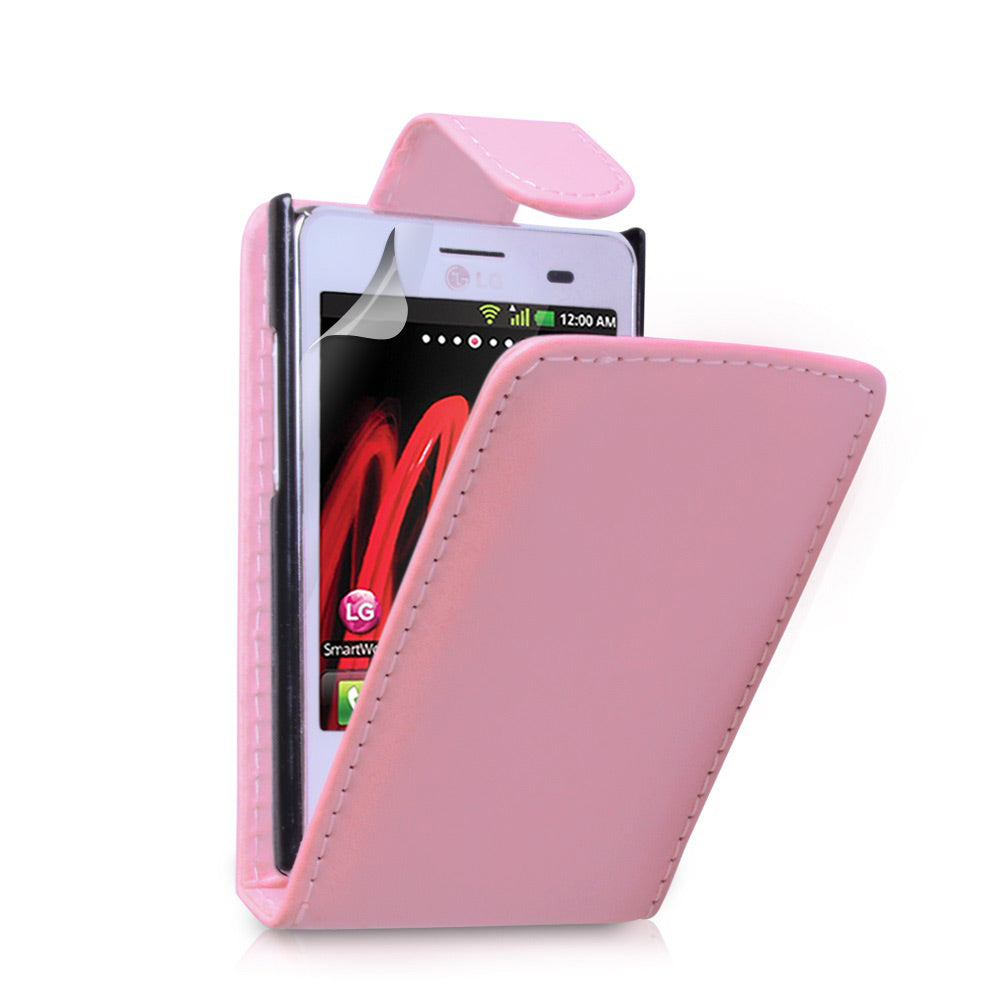 YouSave Accessories LG Optimus L3 Baby Pink Leather Effect Flip Case 