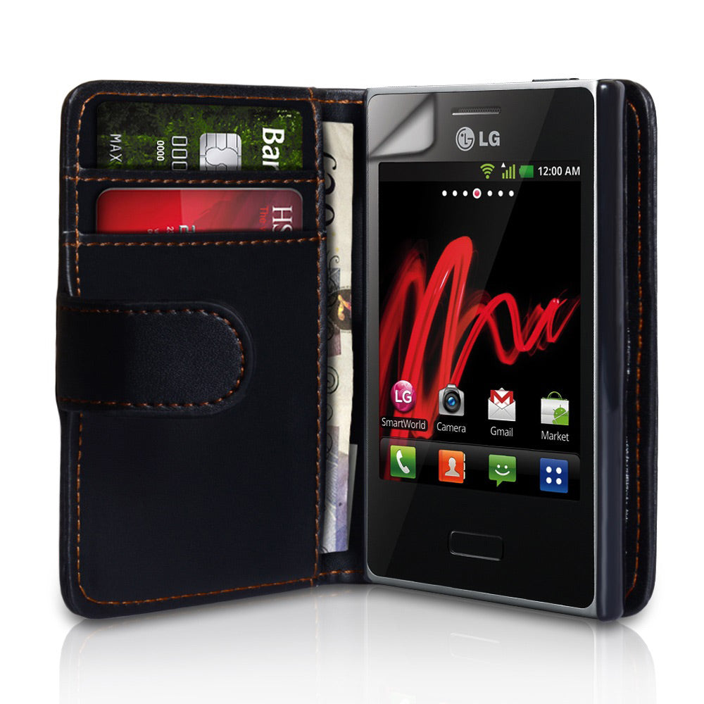 YouSave Accessories LG Optimus L3 Black Leather Effect Wallet Case 