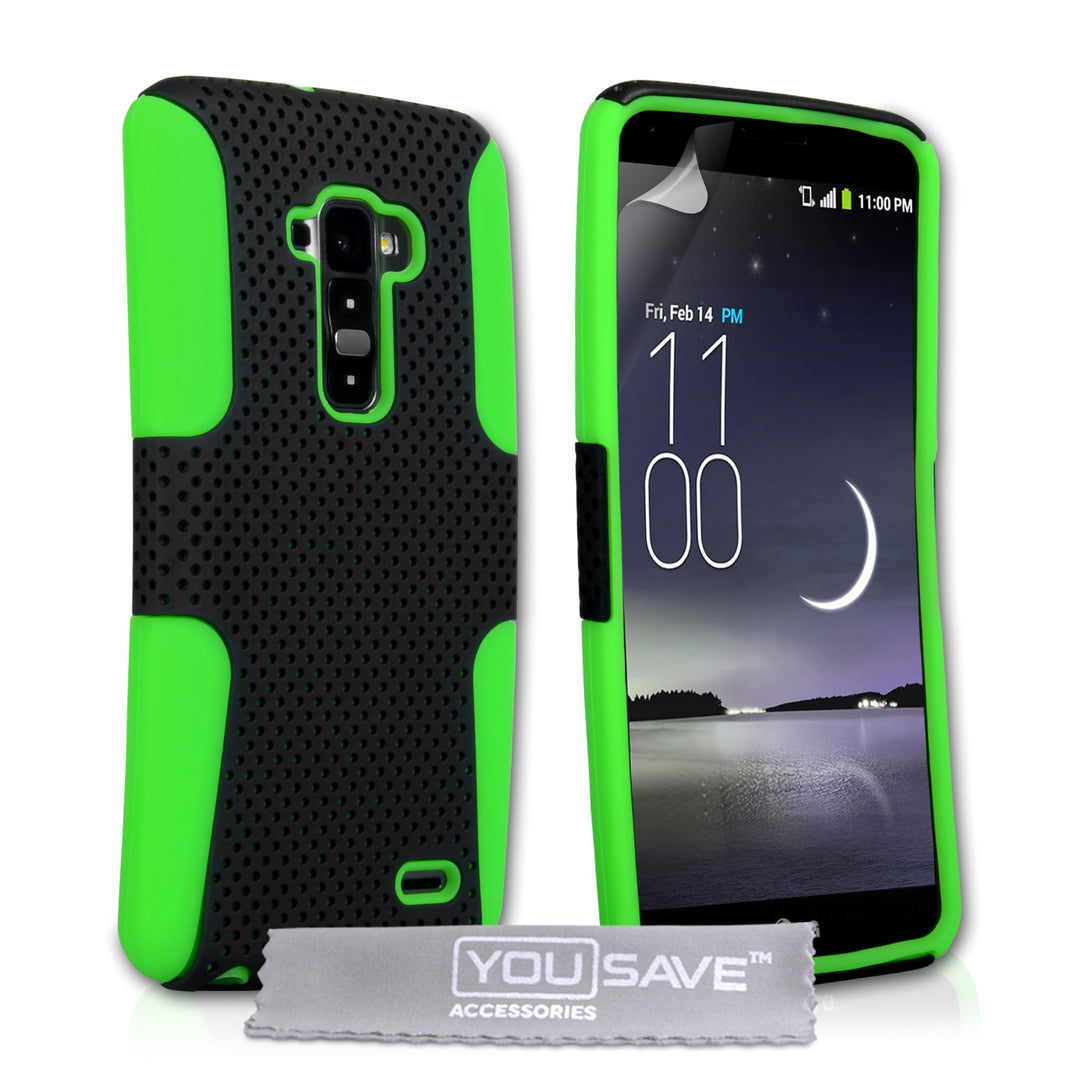 YouSave LG G Flex Tough Mesh Combo Silicone Case - Green-Black