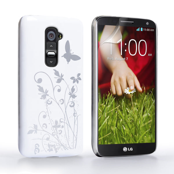 YouSave LG G2 Mini Floral Butterfly Hard Case - White-Silver