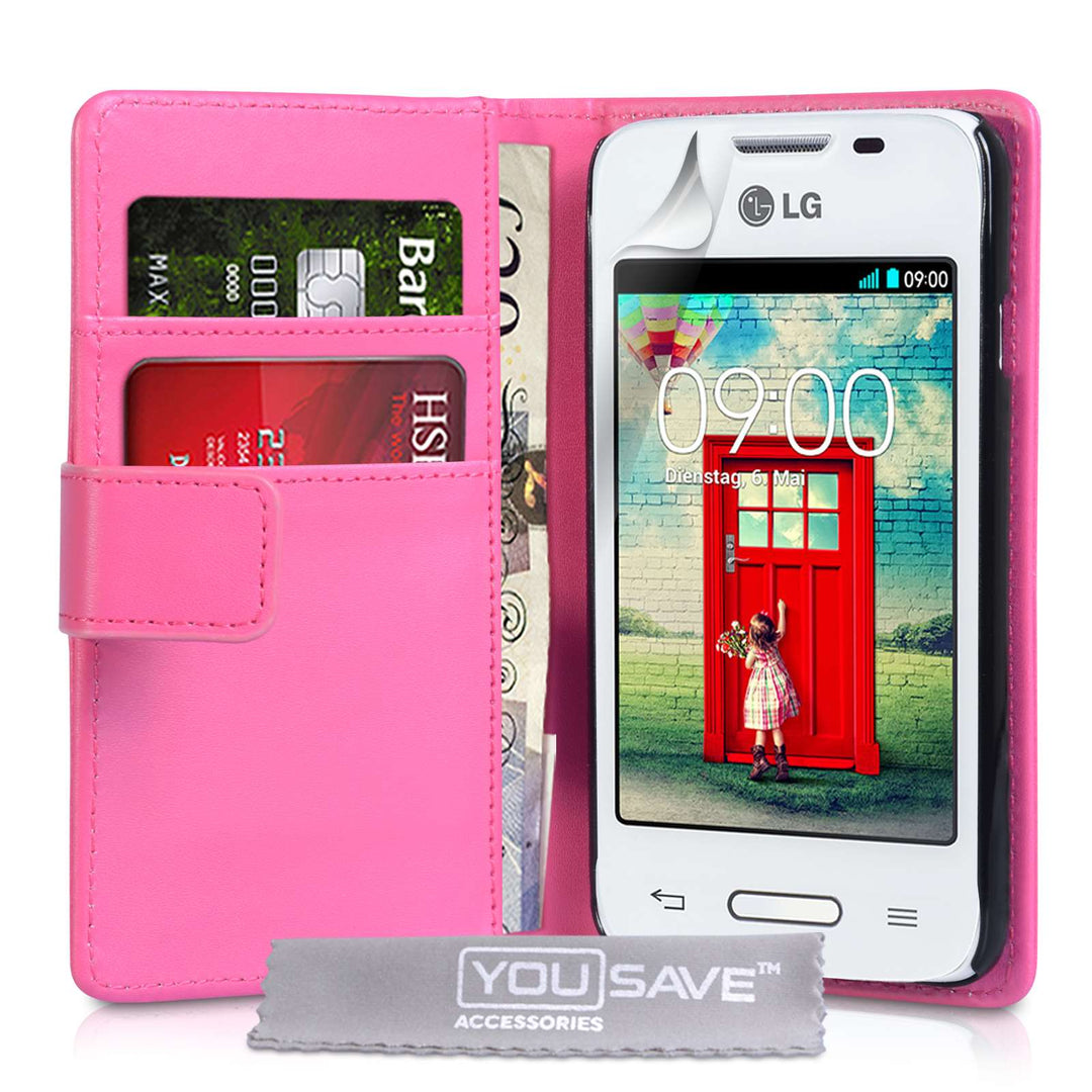 YouSave Accessories LG L40 Leather-Effect Wallet Case - Hot Pink