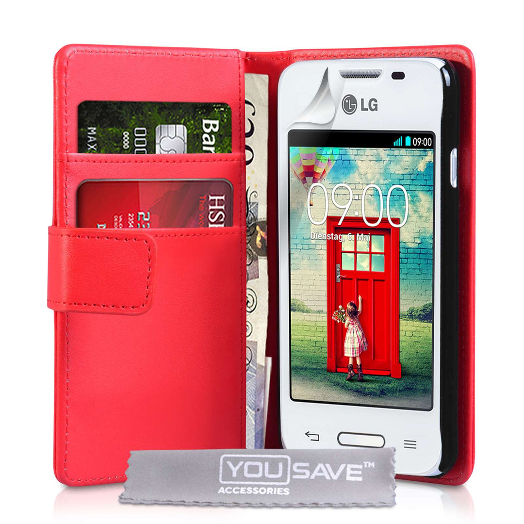 YouSave Accessories LG L40 Leather-Effect Wallet Case - Red