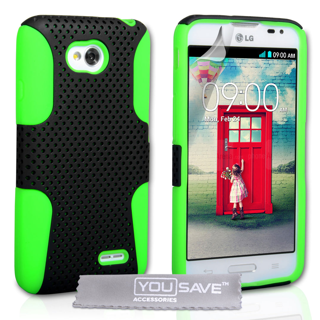 YouSave LG L70 Tough Mesh Combo Silicone Case - Green-Black