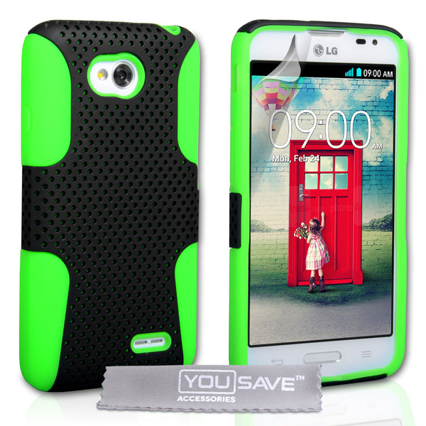 YouSave LG L70 Tough Mesh Combo Silicone Case - Green-Black