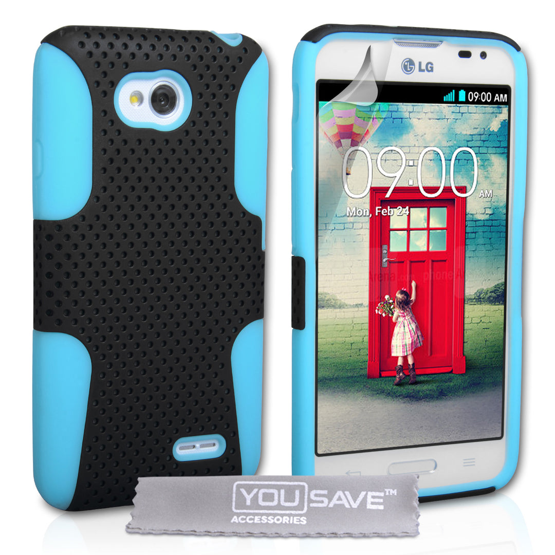 YouSave Accessories LG L70 Tough Mesh Combo Silicone Case - Blue-Black