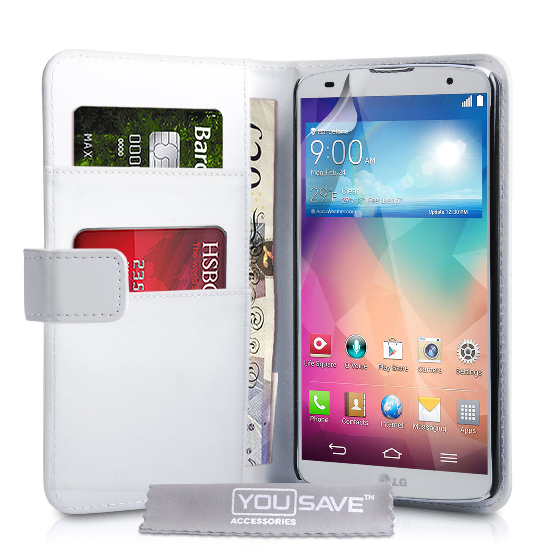YouSave Accessories LG G Pro 2 Leather-Effect Wallet Case - White