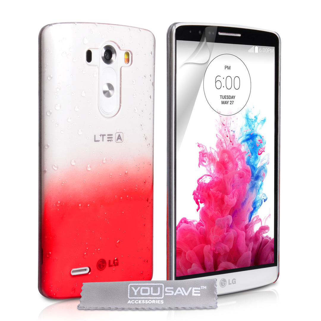 YouSave Accessories LG G3 Raindrop Hard Case - Red-Clear
