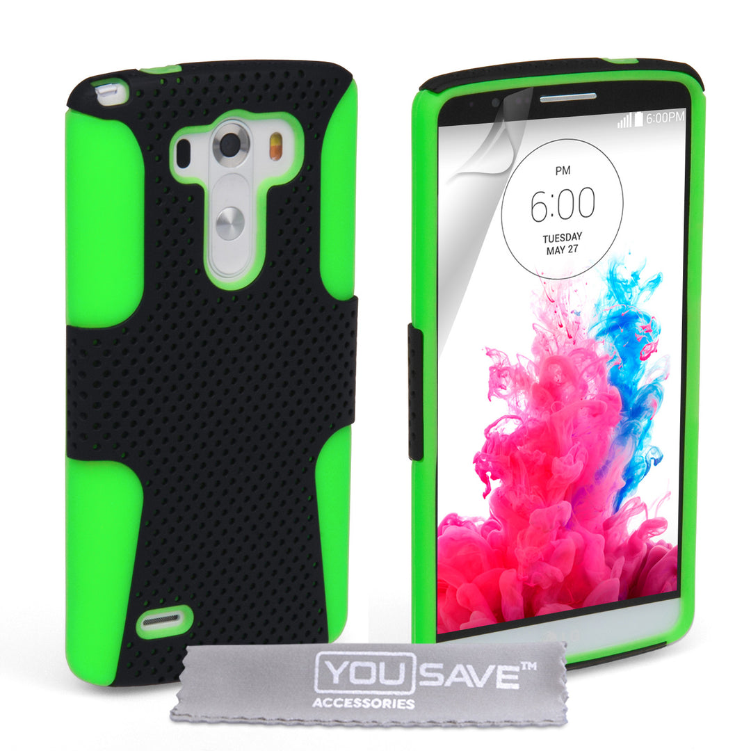 YouSave Accessories LG G3 Tough Mesh Combo Silicone Case - Green-Black