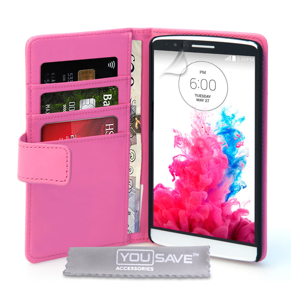 YouSave Accessories LG G3 Leather-Effect Wallet Case - Hot Pink