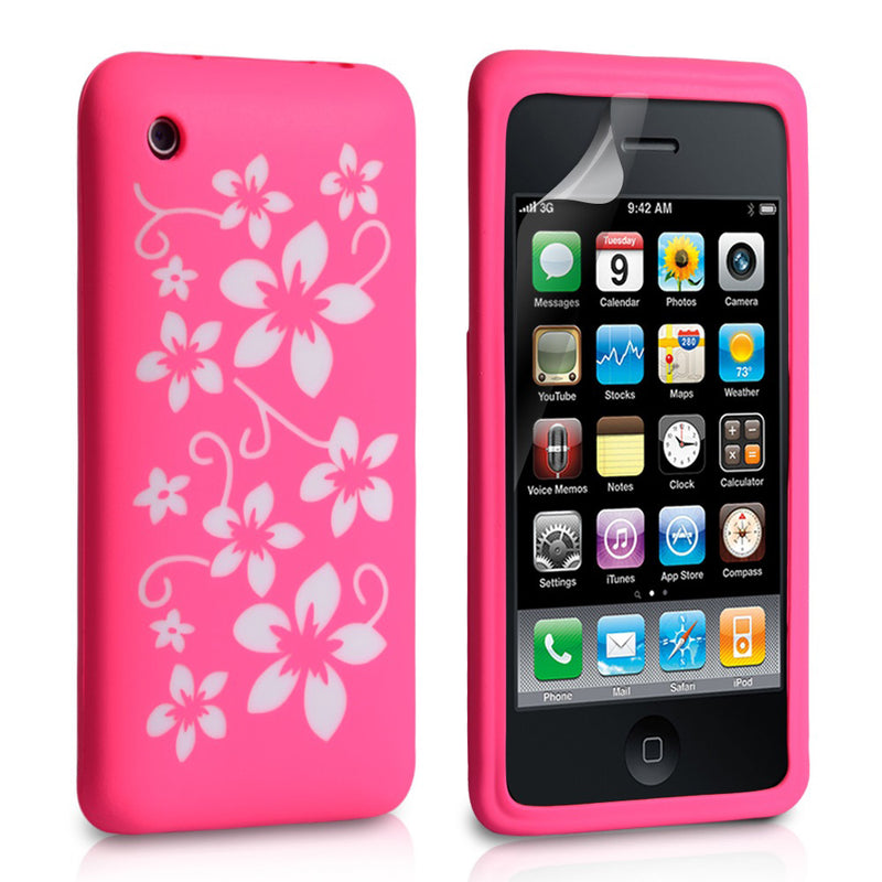 YouSave Accessories iPhone 3G / 3GS Floral Silicone Case - Hot Pink