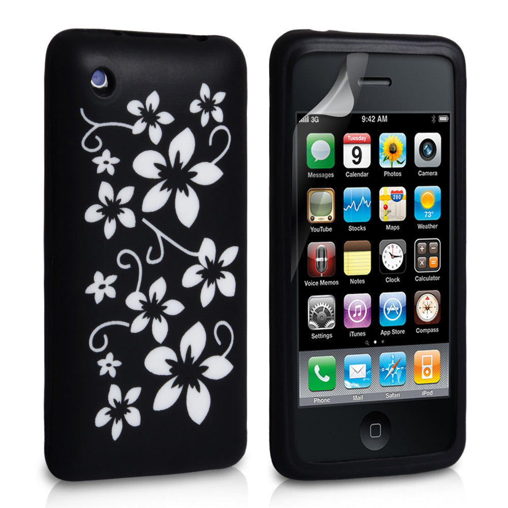 YouSave Accessories iPhone 3G / 3GS Floral Silicone Case - Black