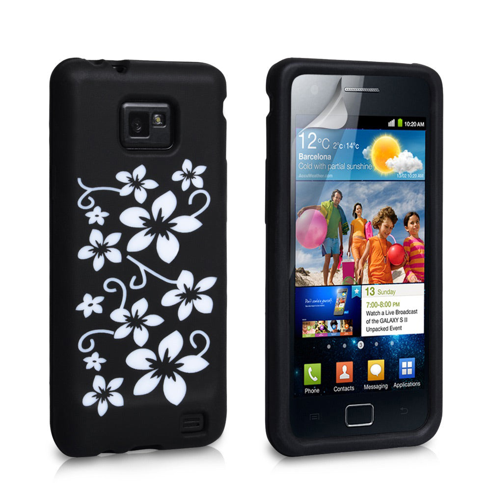 YouSave Accessories Samsung Galaxy S2 Flower Silicone Case - Black
