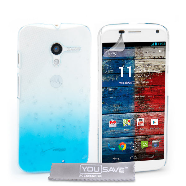YouSave Accessories Motorola Moto X Raindrop Hard Case - Blue-Clear