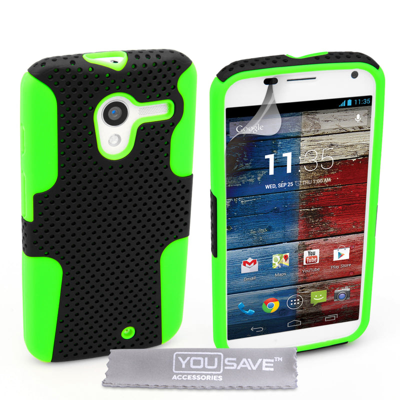 YouSave Motorola Moto X Tough Mesh Combo Silicone Case - Green-Black