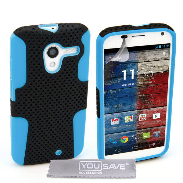 YouSave Motorola Moto X Tough Mesh Combo Silicone Case - Blue-Black