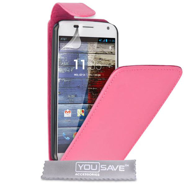 YouSave Motorola Moto X Leather-Effect Flip Case - Hot Pink