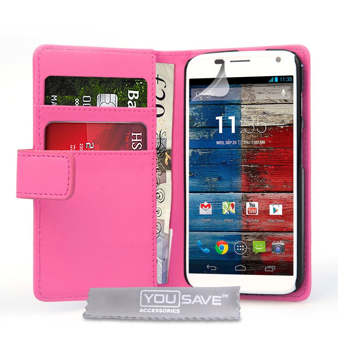 YouSave Motorola Moto X Leather-Effect Wallet Case - Hot Pink