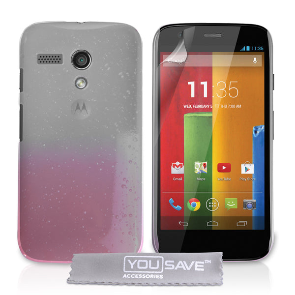 YouSave Motorola Moto G Raindrop Hard Case - Baby Pink-Clear