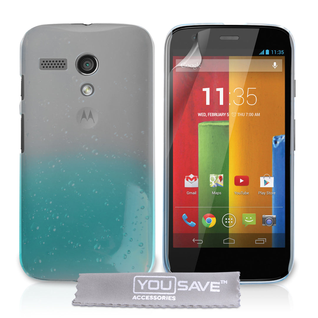 YouSave Accessories Motorola Moto G Raindrop Hard Case - Blue-Clear