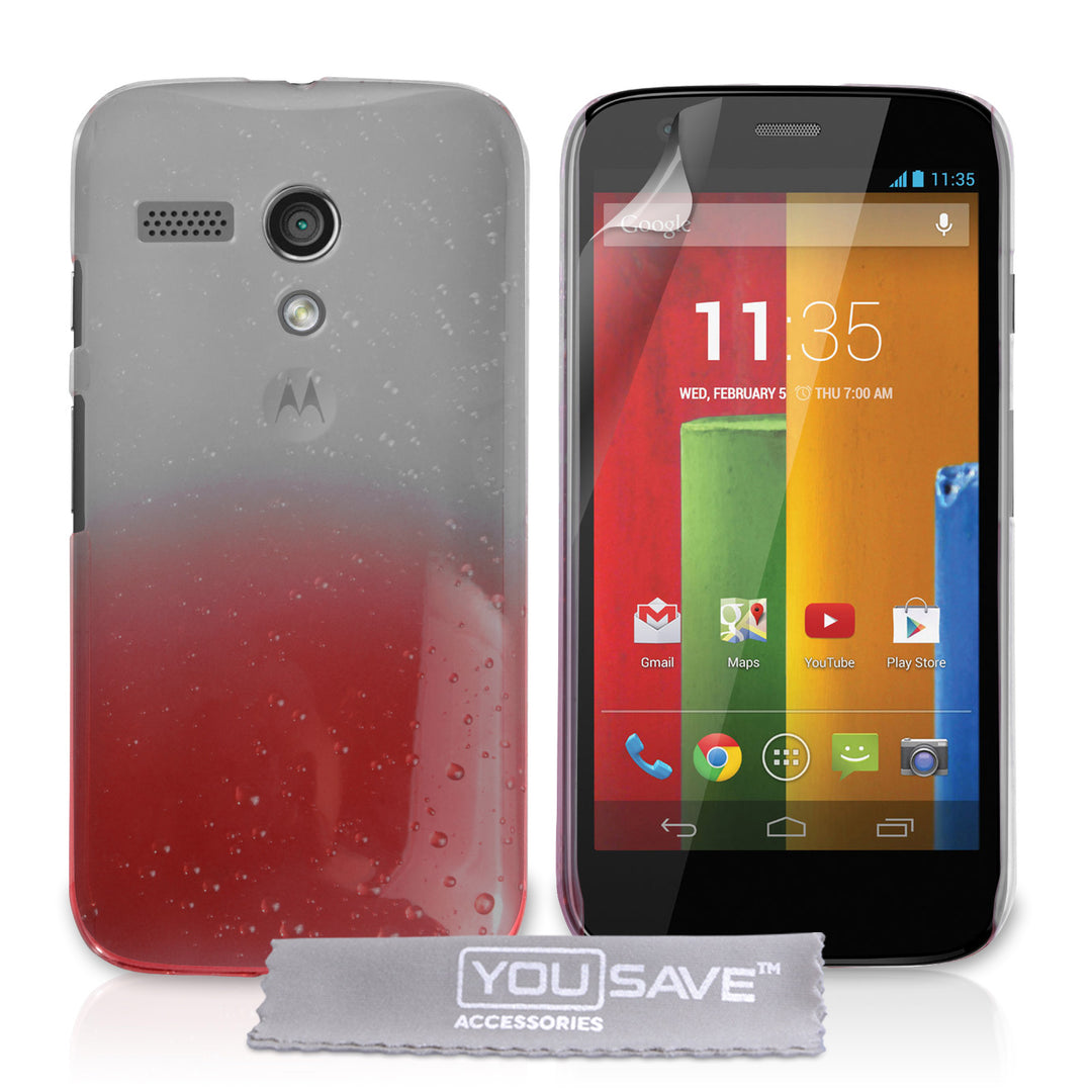 YouSave Accessories Motorola Moto G Raindrop Hard Case - Red-Clear