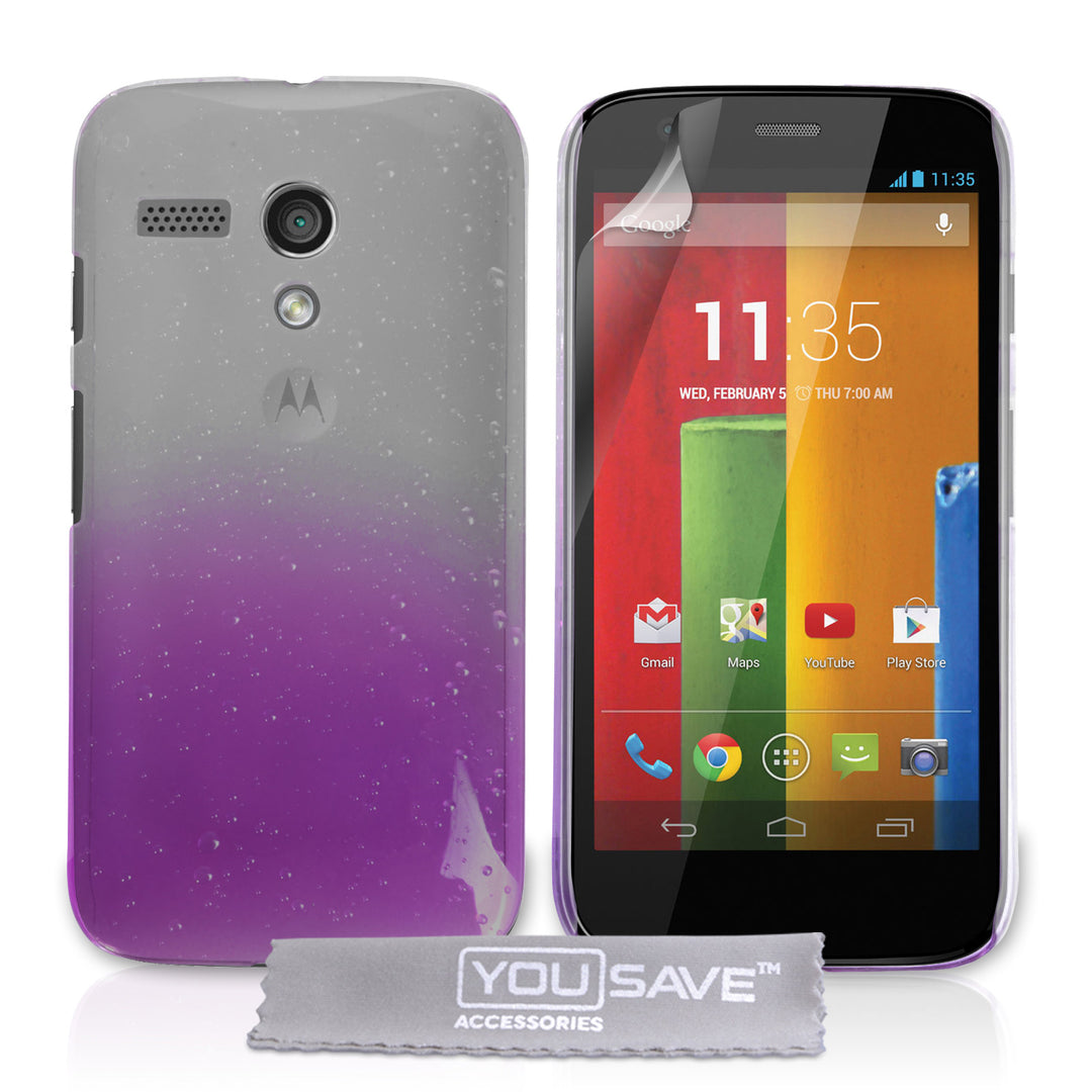 YouSave Accessories Motorola Moto G Raindrop Hard Case - Purple-Clear