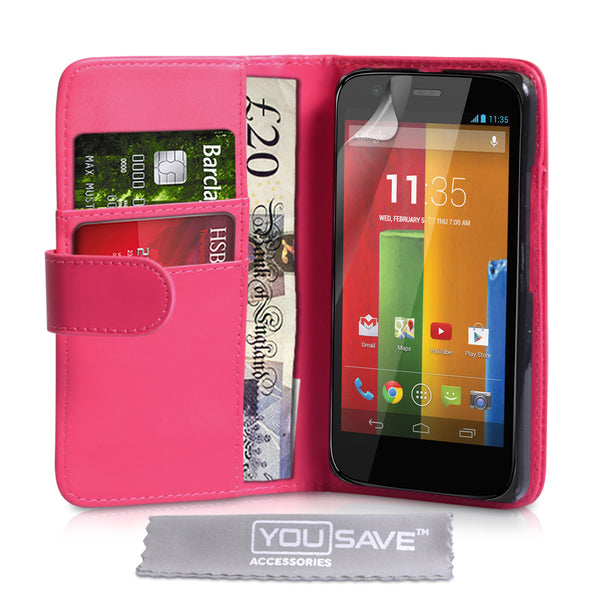 YouSave Motorola Moto G Leather-Effect Wallet Case - Hot Pink