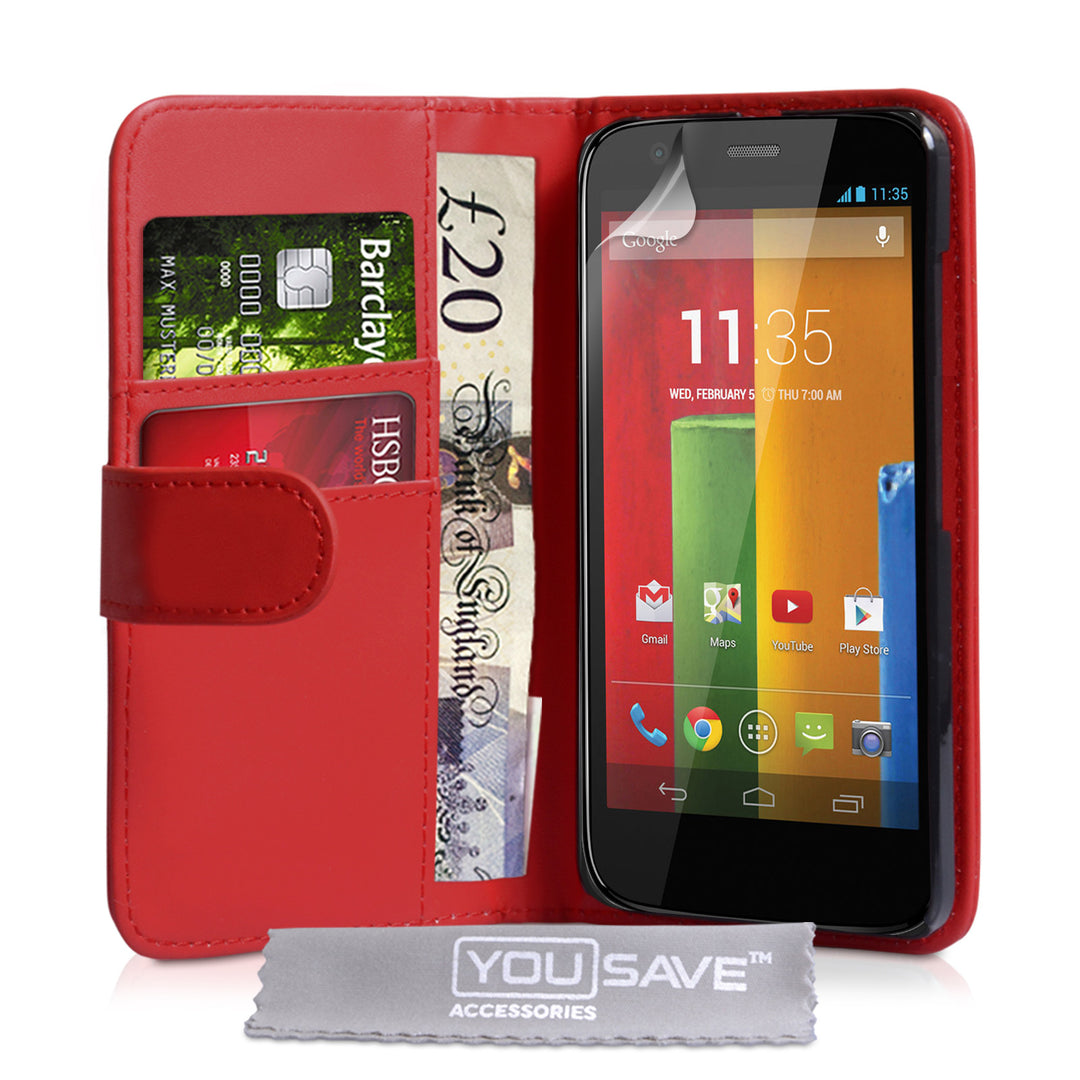 YouSave Accessories Motorola Moto G Leather-Effect Wallet Case - Red
