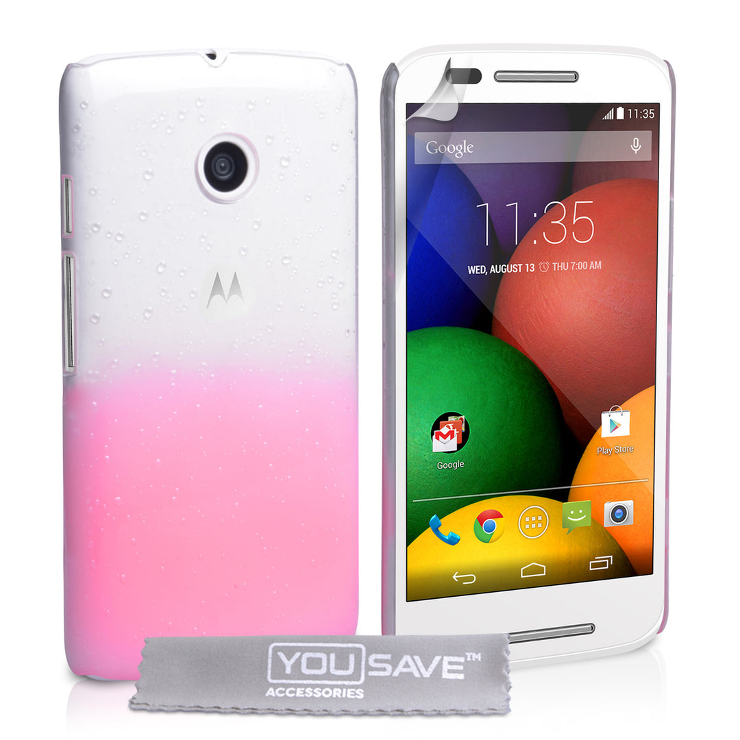 YouSave Motorola Moto E Raindrop Hard Case - Baby Pink-Clear