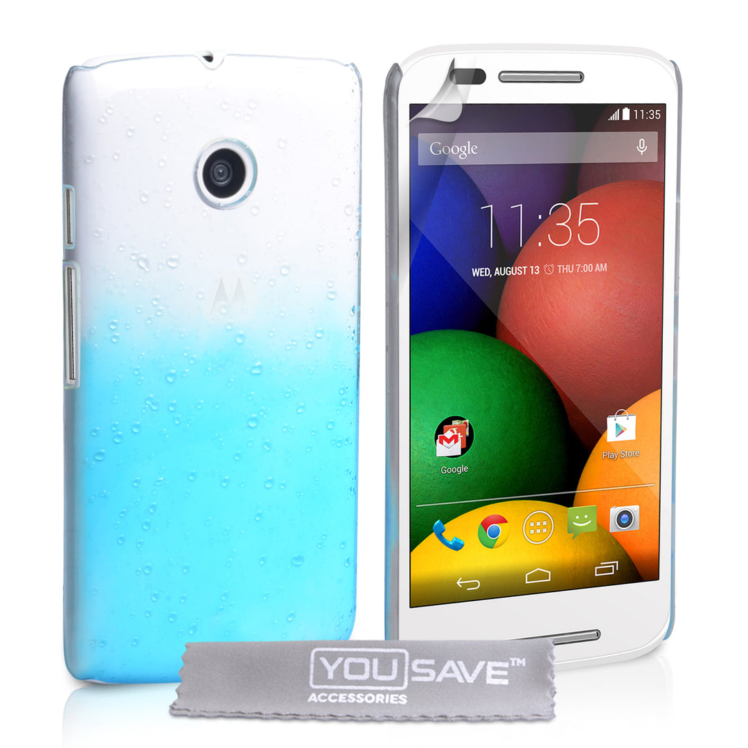 YouSave Accessories Motorola Moto E Raindrop Hard Case - Blue-Clear