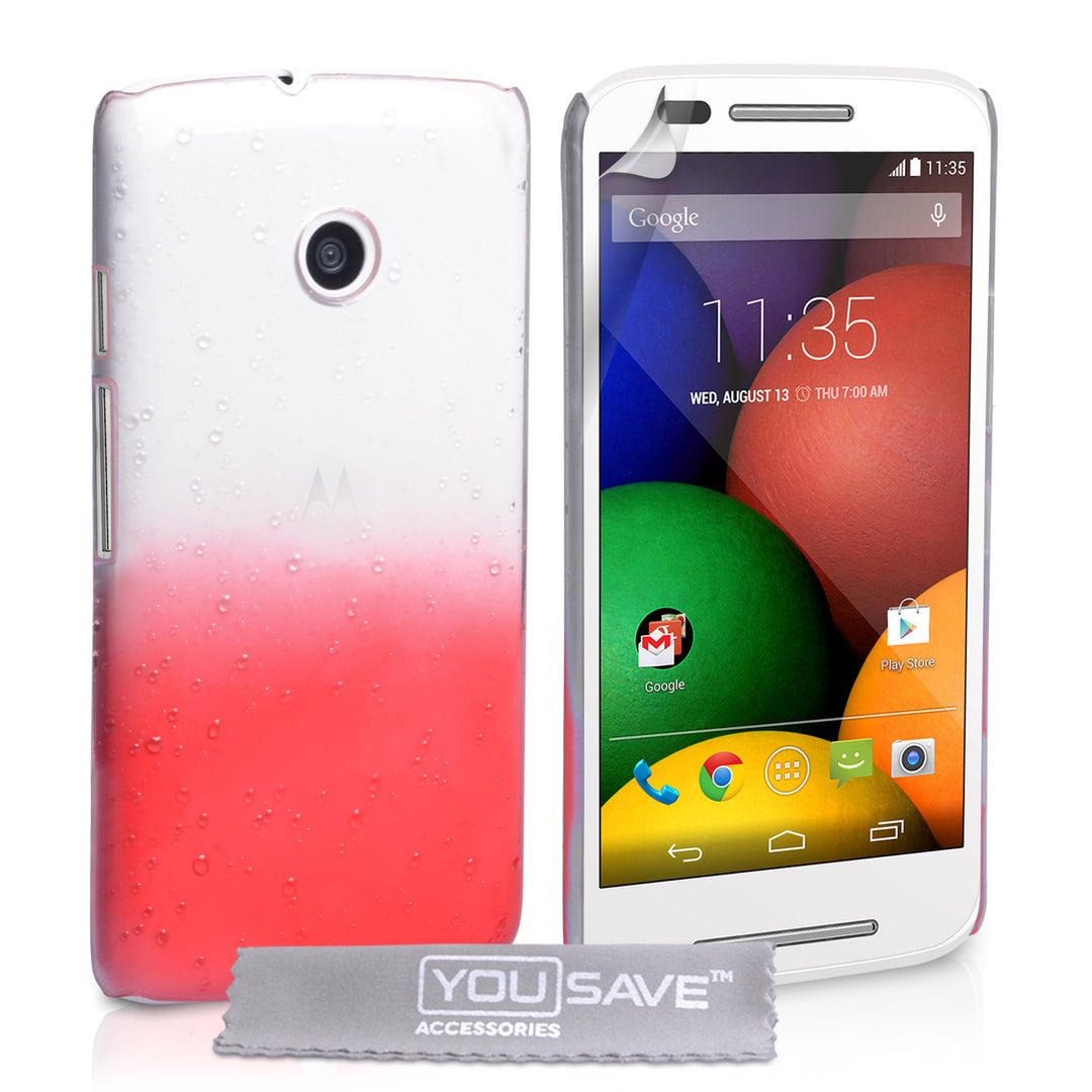 YouSave Accessories Motorola Moto E Raindrop Hard Case - Red-Clear