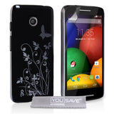 YouSave Motorola Moto E Floral Butterfly Hard Case - Black-Silver