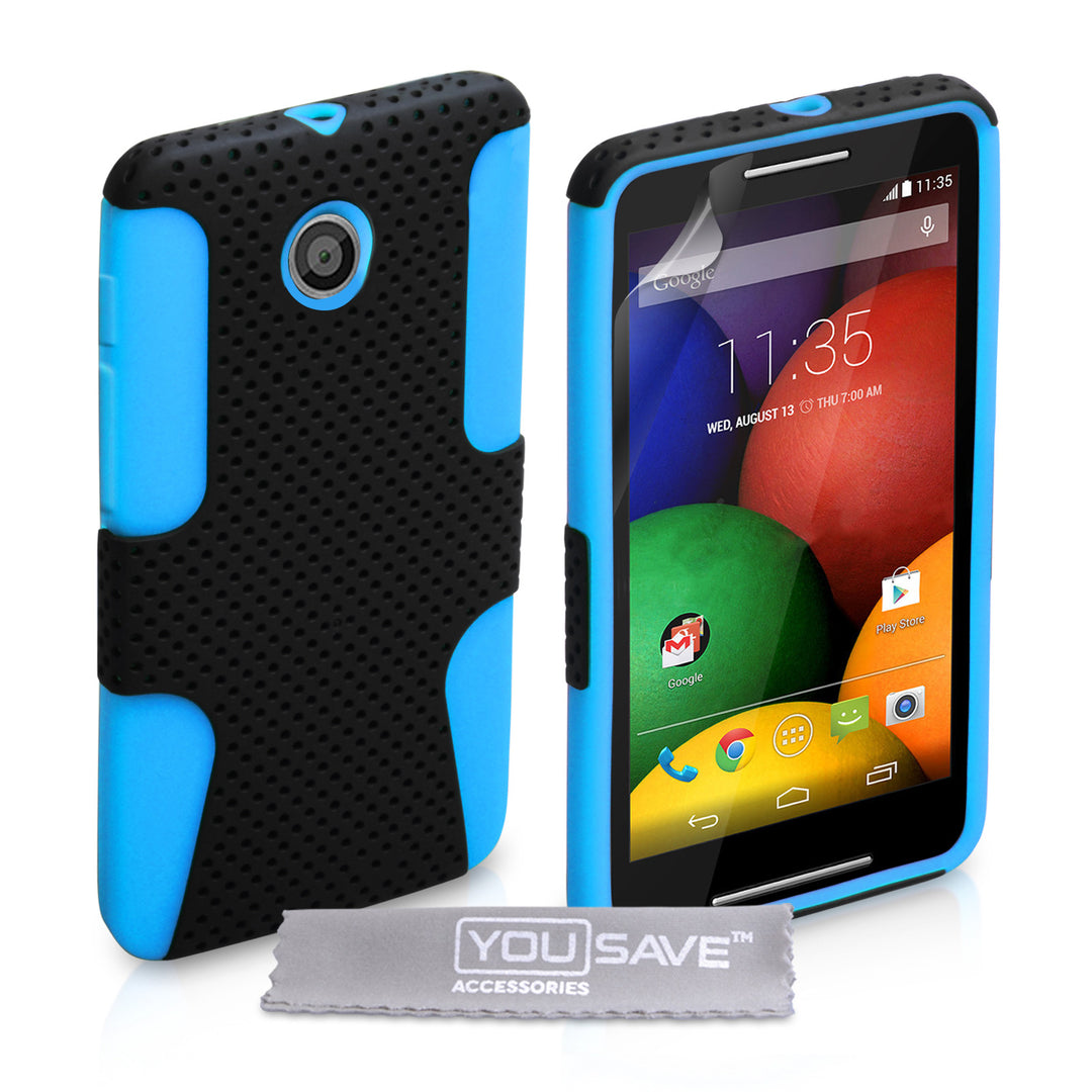 YouSave Motorola Moto E Tough Mesh Combo Silicone Case - Blue-Black
