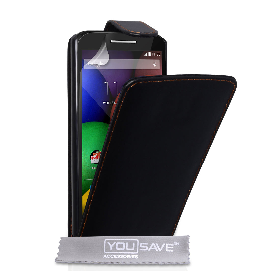 YouSave Accessories Motorola Moto E Leather-Effect Flip Case - Black